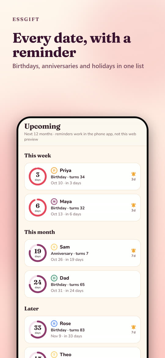 Upcoming dates for the next twelve months